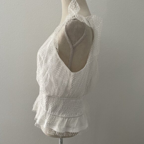 Francescas Mi Ami Top Shirt Womens White Ditsy V Neck Smocked Blouse Size XL NWT - Picture 3 of 8